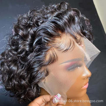 Short Curly Human Hair Wig 13X6 Lace Front Brazilian Perruque Pixie Cut Human Hair Curls Short Wigs For Black Women